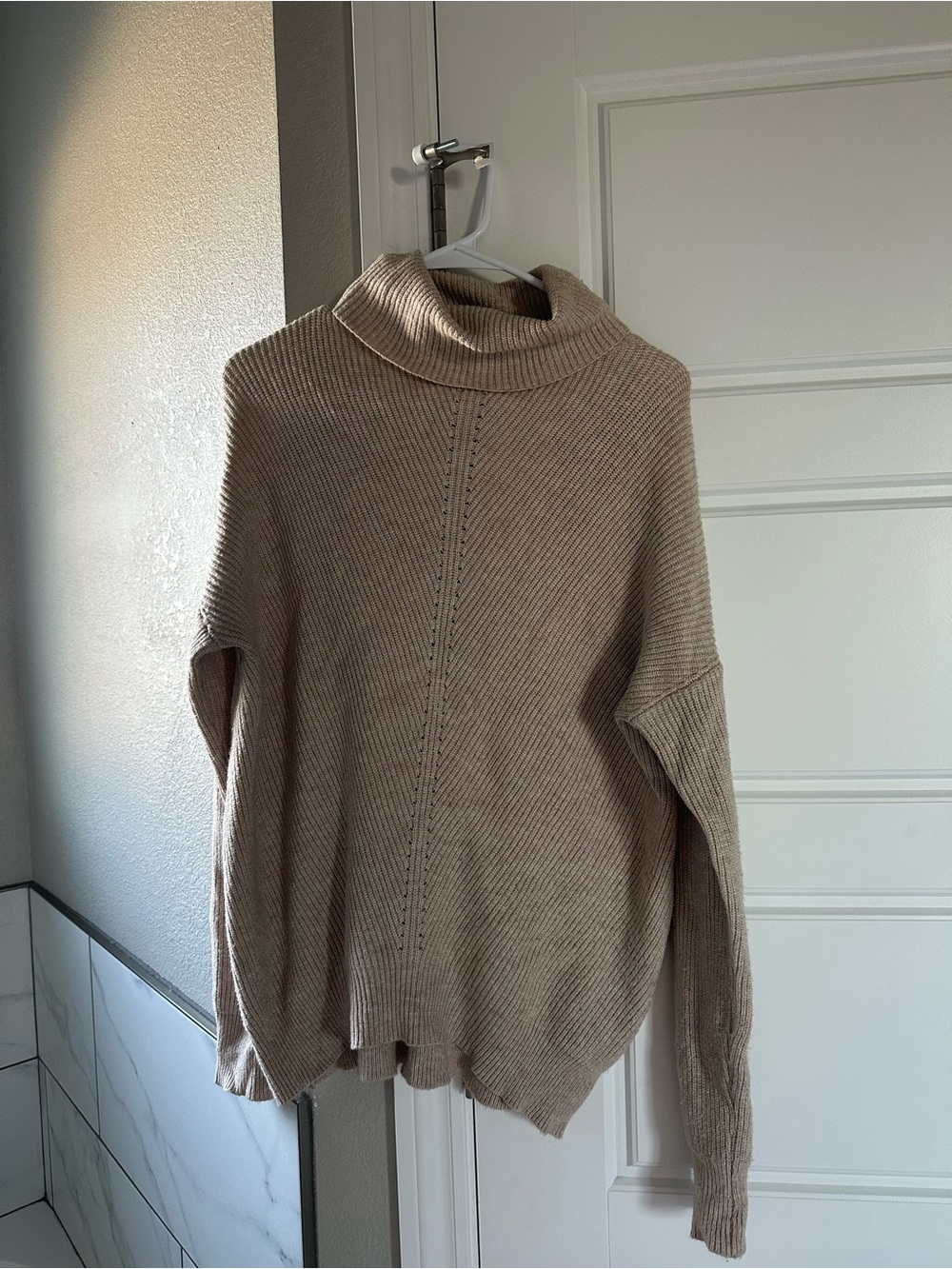 Mazik Ribbed Cowl Neck Sweater in Taupe